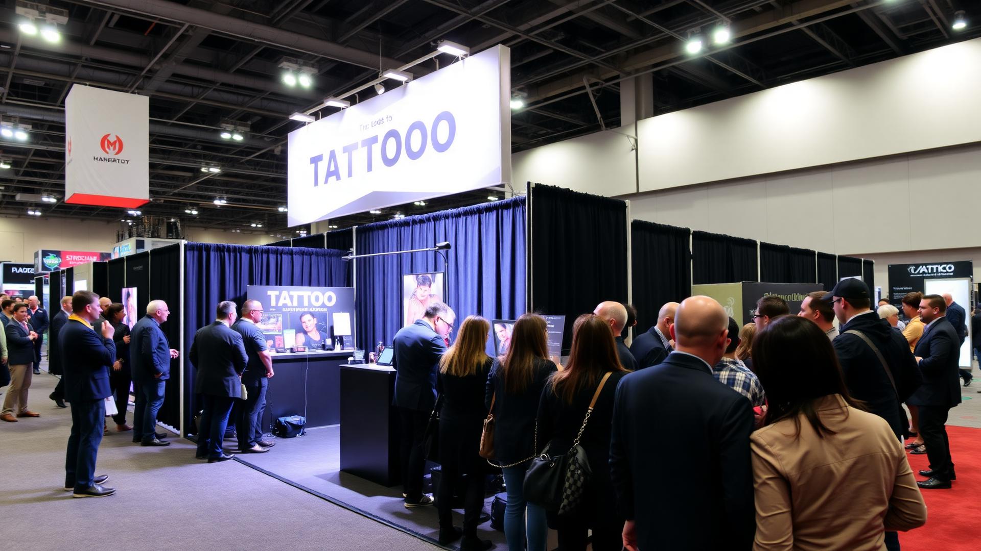 Estande de tatuagem ao vivo em feira de negócios