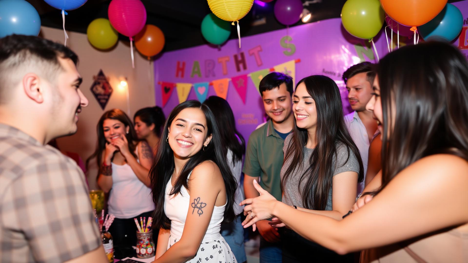 Festa de aniversário animada com estação de flash tattoos